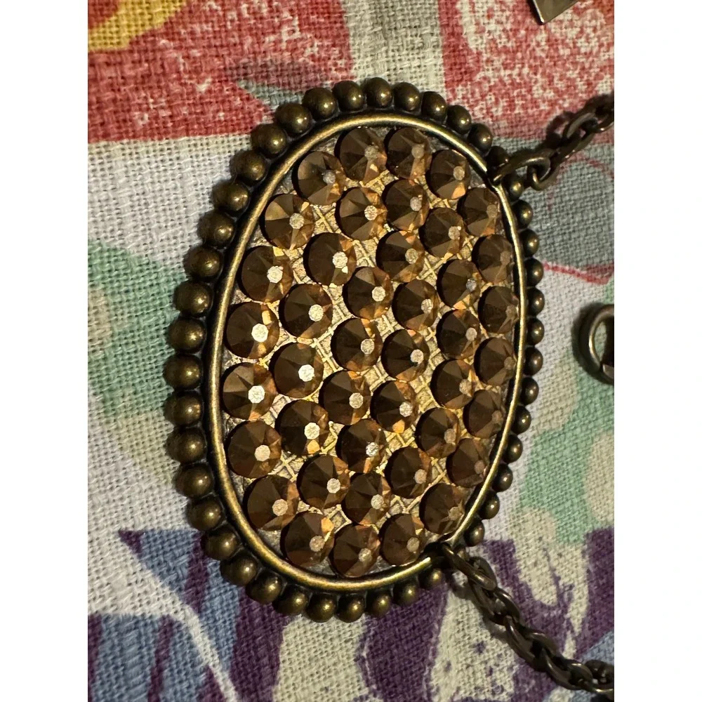 CP Shades Vintage Style Bronze Amber Crystal Oval Statement Necklace